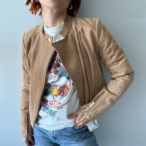 Michael Kors Italian Leather Tan Suede Moto Jacket